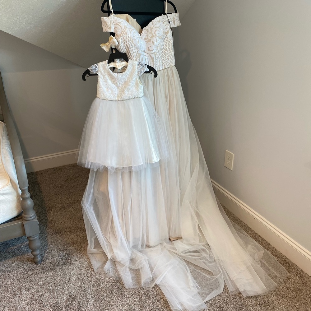 Cocomelody Belinda gown & custom flower girl dress